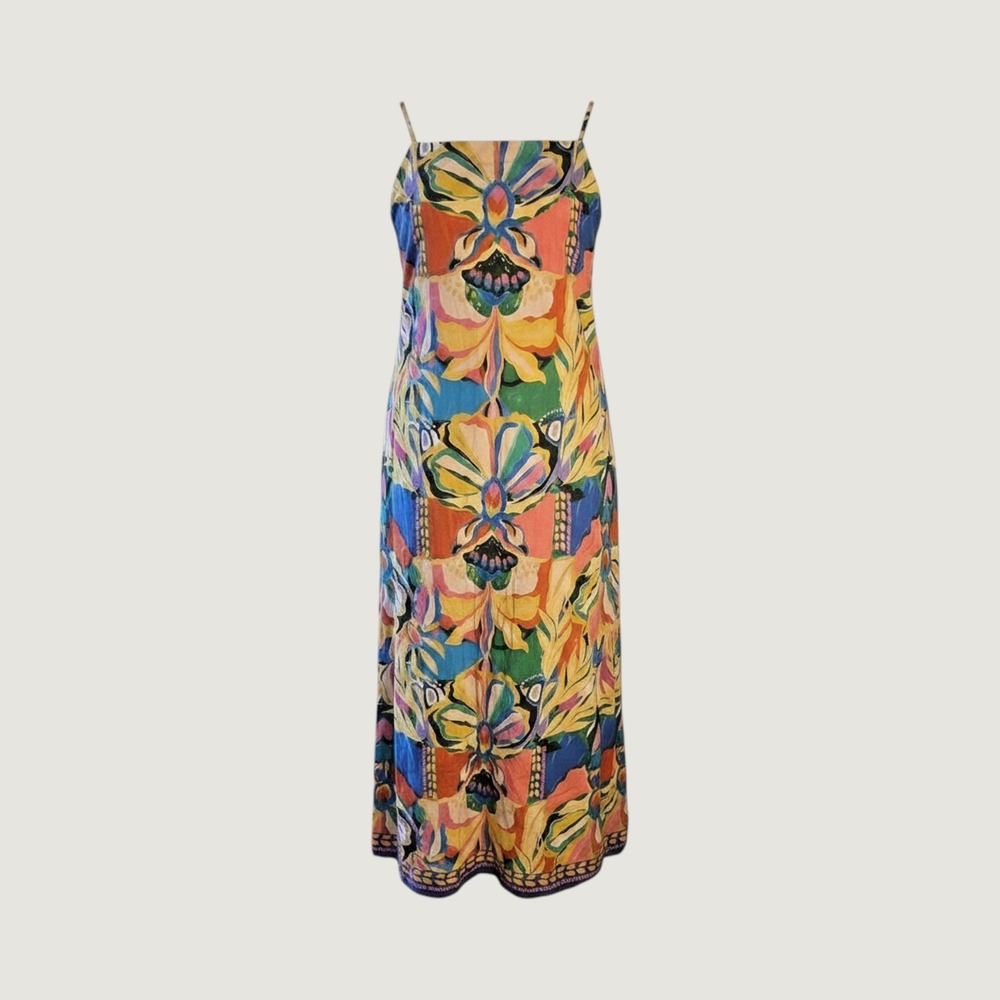 Antonio Melani Linen Cotton Floral Maxi Dress Multicolor Abstract Print Size 10